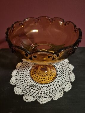 Amber Glass Compote Pedestal Bowl